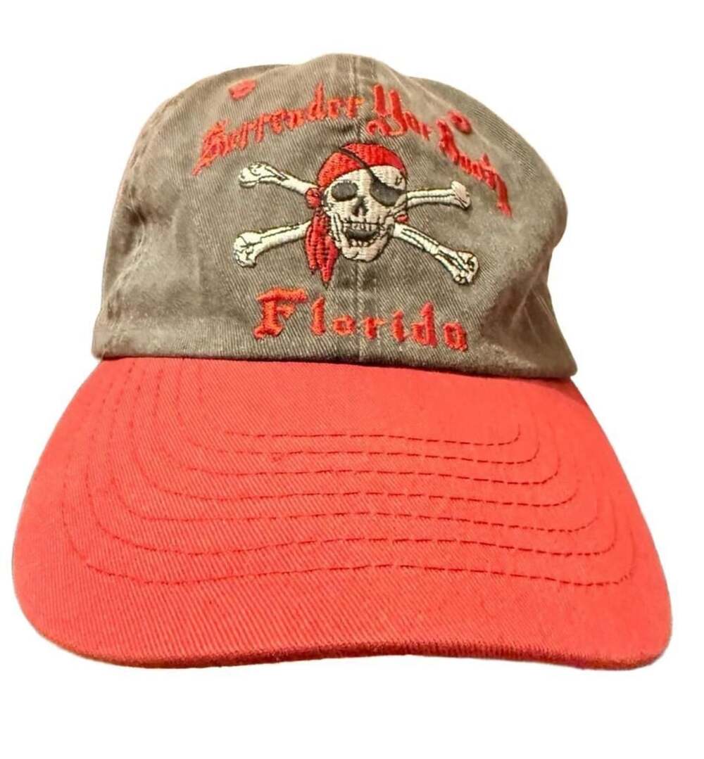 Distintibe Headwear Florida Pirate Hat Gray Red Adjustable Twill Sport Cap